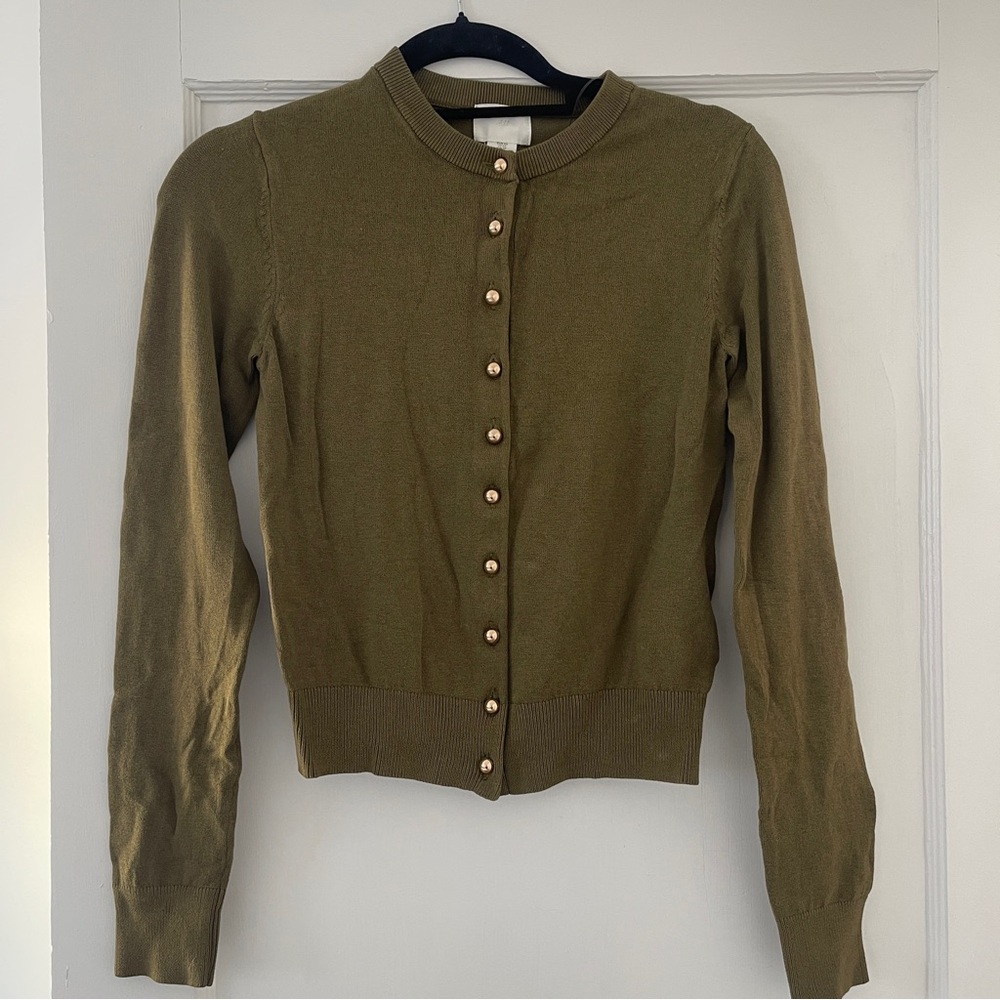 Olive Green Button-Up Cardigan